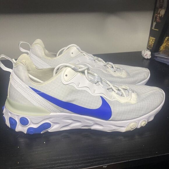 Nike React Element 55 Running Shoes White/ Royal Blue Sneakers SZ 11 BQ6167-100 - Picture 1 of 11